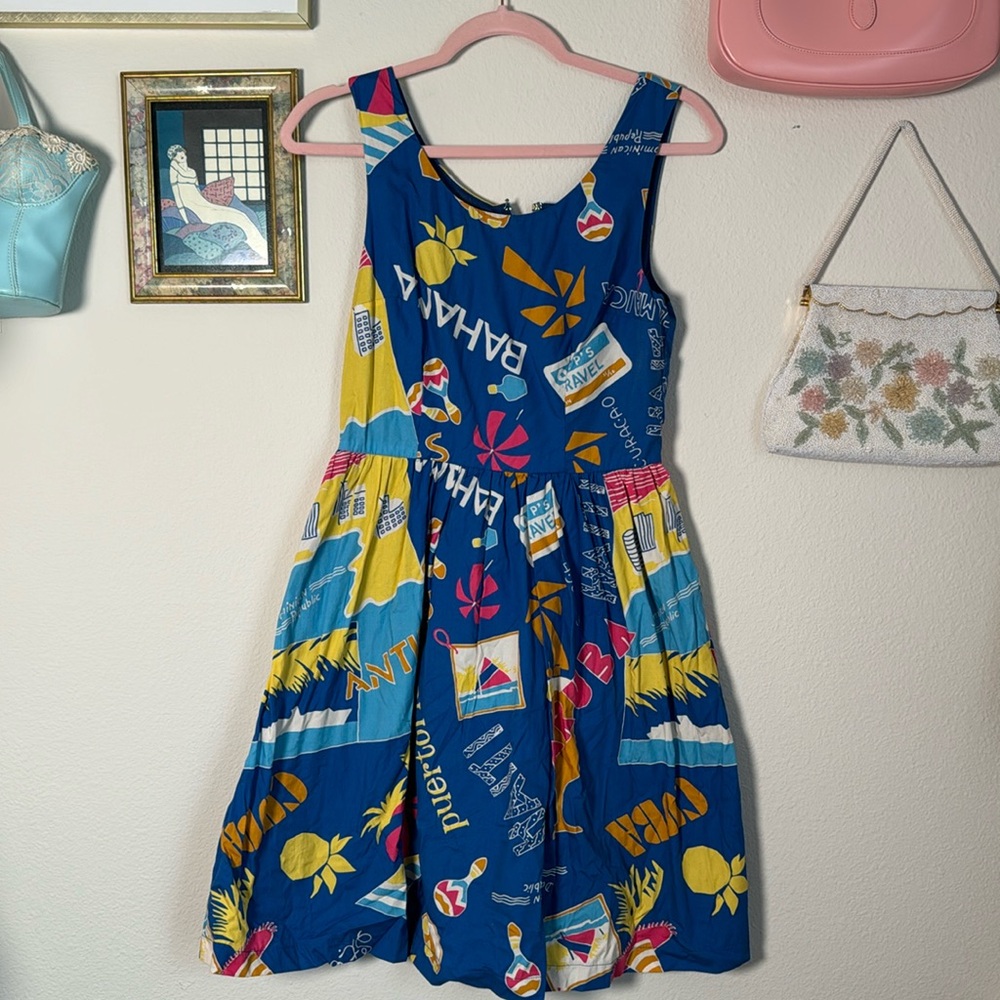 Modcloth Caribbean Postcard Print Fit & Flare Dress vintage inspired